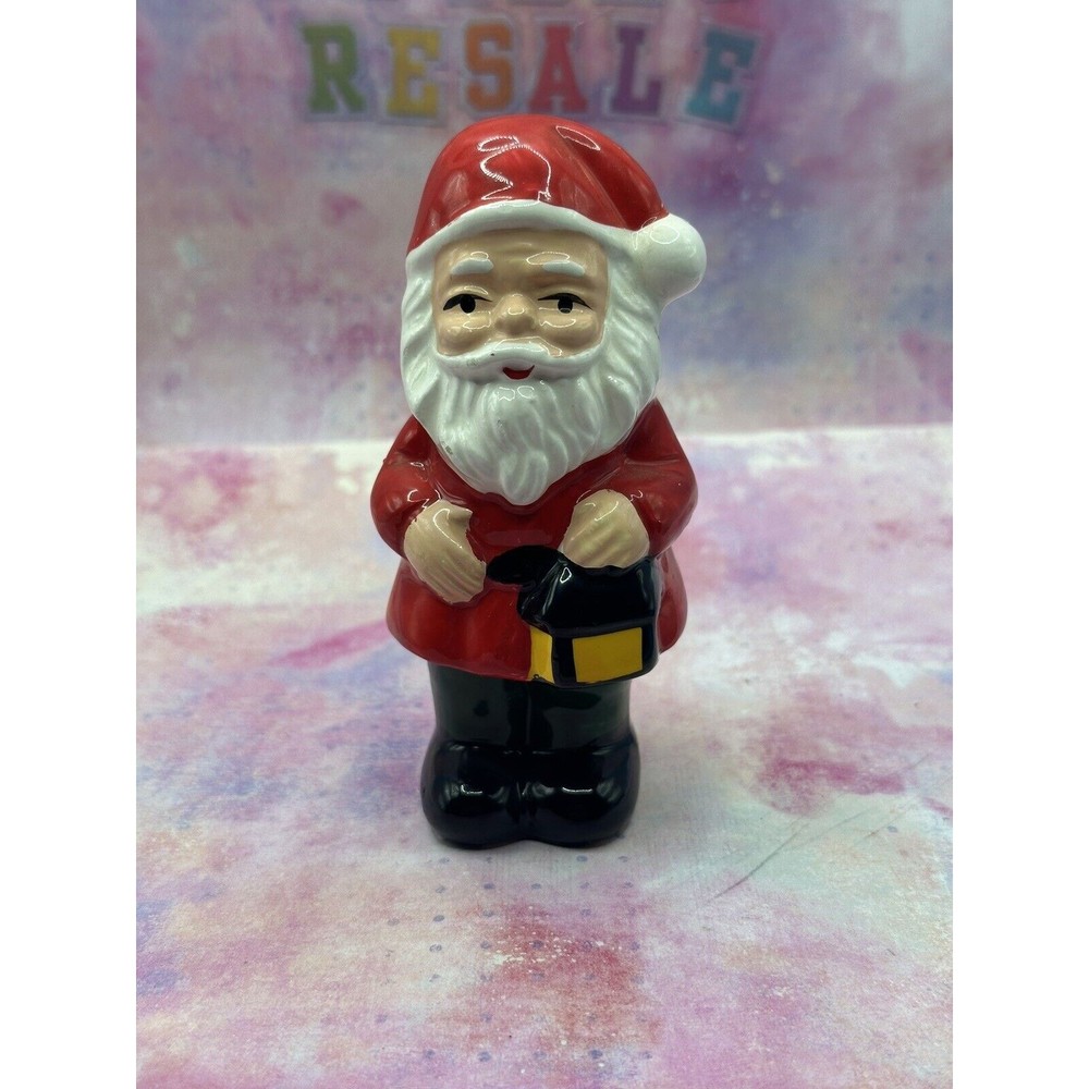 Vintage Ceramic 4" Santa Claus Figurine Carrying a Lantern
